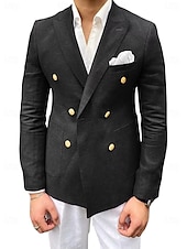 baratos Blazer de linho-Blazer Masculino de Linho Casuais Moda Verão com Cor Sólida Preto Rosa Caqui Ajuste Sob Medida com Botões Duplos