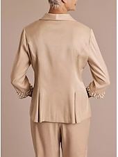 preiswerte Hosenanzüge für Mama-Zweiteiliger Hosenanzug Brautmutteranzug Elegant Einfach Minimalistisch V-Ausschnitt Knöchellang Stretch-Satin 3/4-Länge Ärmel mit Perlen 2025