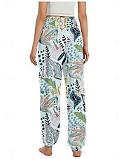 economico Pantaloni in cotone e lino con grafica-Per donna Pantaloni ispirati al lino Gamba larga Pantaloni Stile Etnico Casual Boho Lunghezza intera Vita Alta Floreale Foglia Tropicale Tasca Elastico in vita Stampa Traspirabilità Morbido
