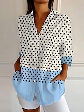 abordables Tops à Rayures et Géométriques pour Femmes-Femmes Chemise Graphique Géométrique À pois Quotidien Élégant Manche Courte manche longue Col de chemise Hauts Réguliers Quotidien Vert cendré Jaune Bleu Violet Été Printemps