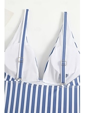 abordables Maillots de bain une pièce-Femmes Maillots de Bain Une Pièce Maillot de bain Dos nu Tropical Tenues de plage Rayé Fil en V Sans manches Maillots de bain