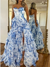 abordables Robes de bal de promo-Robe de quinceanera en A robe de corset robe de mariage robe d&#039;invitée longueur de sol sans manches sans bretelles tulle sans dos avec imprimé floral
