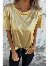 billige Plain t-skjorte-Dame Bluse عادي Moderne Kortermet Crew-hals Vanlige topper Ferie Ut på byen Svart Hvit Navyblå Lilla Gull Sommer
