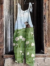 billige uformelle jumpsuits-Kvinners vide ben overalls chinos ferie vintage mote full lengde høy midje blomstertrykk termisk varm pustende myk mikroelastisk ferie gate uformell fiolett rosa robins egg
