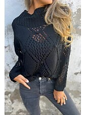 preiswerte Damen Einfache Oberteile-Damen Bluse Einfach Basic Modern Lässig Langarm Rollkragen Normale Oberteile Täglich Ausgehen Ausschnitt Schwarz Weiß Grün Khaki Grau Sommer