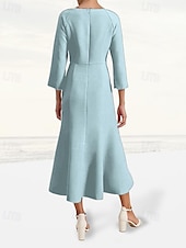 preiswerte Bodenlänge-Blazer Kleid A-Linie Brautmutter Smoking Kleid Elegant Vintage Einfach V-Ausschnitt Bodenlang Satin Crepe 3/4-Länge Ausgestellte Ärmel mit Schlitz Überzogene Knöpfe 2025