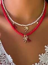 cheap Women&#039;s Necklace-Women&#039;s Boho Layered Shell and Bead Necklace Set – Beach-Style Turquoise Pendant and Gold Charms for Summer Vacations and Festivals