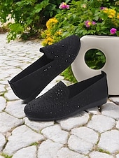 ieftine Pantofi Joși de Damă-pantofi flyknit strălucitori pentru damă, cu strasuri – pantofi eleganti pentru ținute casual și ieșiri de primăvară