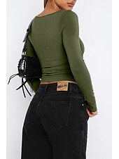 ieftine tricou simplu-Pentru femei Bluză Simplu Modern Manșon Lung Pătrat Crop Tops Zilnic Concediu Ieșire Negru Alb Verde Militar Roșu-aprins Albastru piscină Vară