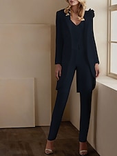 economico Tailleur pantalone della mamma-Completi pantaloni a 3 pezzi Elegante Smoking Matrimonio Inviti a matrimoni Lunghezza alla caviglia Maniche lunghe Scollatura a V Autunno Inviti a matrimoni Tessuto elasticizzato con applicazioni