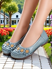 preiswerte Ballerinas für Damen-Damen-Ballerinas aus hochwertigem Leder mit Blumen- und Rüschendesign – bequemer Retro-Stil für Frühlingsspaziergänge im Garten, Wochenendbrunch und tägliche Besorgungen