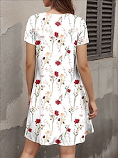billiga Blommiga klänningar-Dam Mini klänning T shirtklänning A linjeklänning Sommarklänning Ledigt Dagligen Normal Blommig Grafisk Kortärmad Rund halsringning Rubinrött Blå Purpur Sommar Vår