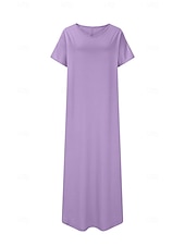 abordables Robe Simple-Robe maxi femme robe d&#039;été couleur unie décontractée quotidienne vacances ajustement régulier plain manches courtes col en V noir rose violet vert été