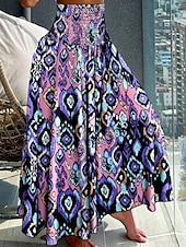preiswerte Grafische Röcke-Damenrock Maxirock A-Linie Swing Mode Legere Maxirocken Hochtaillierte Blumenmuster Dehnbar Straße Alltag Schwarz Rot Blau Lila Sommer Polyester