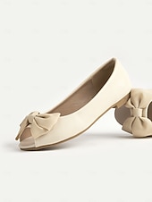 baratos Retrô dos anos 1950-sapatilhas peep toe com laço creme para mulheres – sapatos elegantes de balé estilo anos 1950 para madrinhas, looks de primavera e conforto diário
