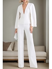 preiswerte Hosenanzüge für Mama-zweiteiliger Overall/Hosenanzug, Kleid für die Brautmutter, elegant, minimalistisch, lässig, tiefer Ausschnitt, bodenlang, Polyester, lange Ärmel, mit Jacke und Schlitz, 2025