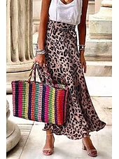 levne Grafické sukně-Dámské Sukně Čechy Na běžné nošení Cikánský Maxi Střední vzestup Sukně Leopard Tisk Lehce elastické Dovolená ulice Hnědá Léto Polyester