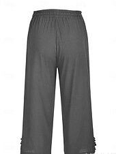 billiga Byxa i vanlig bomullslinne-Kvinnors Chinos Enfärgad Mode Streetwear Grundläggande Kalf Längd Medium Midja Enfärgad Fickor Dragkedja Komfort Utomhus Mikro-elastisk Semester Gatu Daglig Mörk Grå Ametist Grå Svart Sommar Vår