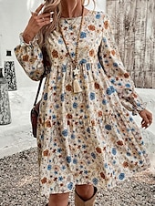 abordables Robes fleuries élégantes-Femmes Mini Robe Robe Décontractée Robe Fleurie Robe d&#039;été Élégant Mode Manches Bouffantes Extérieur Fête Date Coupe régulière Fleur Sans manches Col ras du cou Abricot Été Printemps