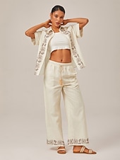abordables Pantalons-pantalon large imprimé lin