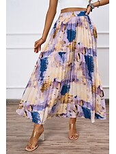 abordables Jupes en mousseline-Femmes Jupe Mode Maxi Taille Basse Jupes Teinture par nouage Plissé Imprimé Micro-Élastique Vacances Décontracté Quotidien Violet Été Polyester