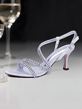 economico cocktail-sandali da donna con cinturino posteriore argentato e dettagli in strass – tacchi a gattino aperti e scintillanti per cocktail serali e ricevimenti nuziali