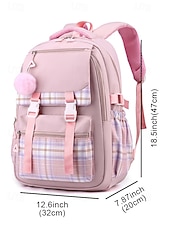 お買い得  子供とティーンのバックパック-ティーンの女の子向けチェック柄スクールバックパック、かわいい大容量防水ナイロン製ブックバッグ、マルチポケット付き、中学校、旅行、毎日のキャンパスでの使用に最適
