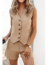 abordables Ensembles chemisiers pour femmes-Femmes Actif Streetwear Chemisier Ensembles de Shorts Sans manches Col en V Couleur Unie Dubbele Rij Knopen Décontracté Quotidien Noir Vert Véronèse Bleu Été Coupe régulière