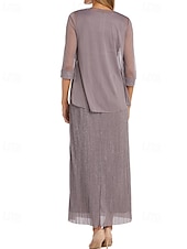 economico Con giacca-Abito da sposa in chiffon glitterato a due pezzi, modello A, elegante, semplice e minimalista, con scollo a V, lunghezza al pavimento, senza maniche, mezza manica, con giacca 2025