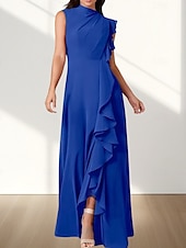 baratos Vestidos para Madrinhas-Vestido de dama de honra em corte A, decote redondo, sem mangas, elegante, longo, chiffon com babados / franzido 2025