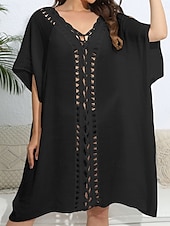 abordables Robes de plage-Maillots de Bain Femme Couverture Robe de Bain Maillot Boutons Vacances Plage Tenue Couleur Unie Col en V Manches Courtes Maillots de Bain