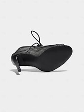 abordables Chaussures de danses latines-Escarpins de danse latine à lacets en maille noire pour femmes avec bout ouvert – chaussures de salsa à talons aiguilles respirantes pour la performance, la fête et l&#039;entraînement