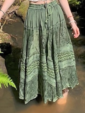 ieftine Fuste grafice-Pentru femei Fustă Boemia Boho Midi Talie Medie Fuste Floral Imprimeu Micro-elastic Stradă Ieșire Verde Vară Poliester