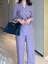 preiswerte Hosenanzüge für Mama-Zweiteiliger Hosenanzug der Brautmutter Kleid eleganter einfacher minimalistischer V-Ausschnitt Spitzrevers knöchellang Polyester lange Ärmel mit einfarbig 2025