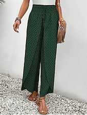 economico gamba larga e vita alta-Pantaloni Baggy in cotone e lino da donna Chinos a gamba larga Vacanza Moda Streetwear Lunghezza intera Vita alta Geometrico Tasca Elastico Comodi Morbidi Confortevoli Micro-elastico Esterno Vacanza
