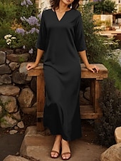 preiswerte Einfaches Kleid-Damen Maxikleid T-Shirt-Kleid Shiftkleid Urlaub Strand Outdoor Ausgehen Normale Passform Einfarbig Grafik Halbarm V Ausschnitt Schwarz Weiß Rosa Grün Sommer Frühling