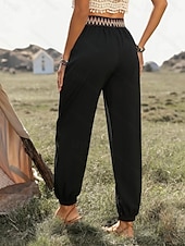 ieftine picior lat și talie înaltă-Pentru femei Pantaloni Casual Boho Lungime totală Natural Floare Peteci Talie elastică Exterior Comfortabil Stradă Ieșire Negru Vară Fit regulat