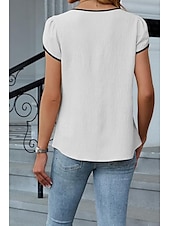 abordables Hauts Unis pour Femmes-Femmes Chemisier Bloc de Couleur Moderne Occasionnel Manche Courte Col en V Hauts Réguliers Fête Sortir Patchwork Noir Blanche Vert Abricot Été