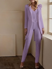 economico Tailleur pantalone della mamma-Completi pantaloni a 3 pezzi Elegante Smoking Matrimonio Inviti a matrimoni Lunghezza alla caviglia Maniche lunghe Scollatura a V Autunno Inviti a matrimoni Tessuto elasticizzato con applicazioni
