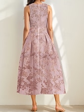 cheap Cocktail Dresses-Floral Brocade Jacquard Cocktail Dresses Elegant Dress Formal Semi Forml Wedding Ankle Length Sleeveless V Neck with Slit