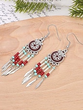 cheap Women&#039;s Earring-Bohemian Style Beaded Dangle Earrings for Women - Colorful Red and Blue, Tribal Chic, Perfect for Summer, Festivals and Casual Outfits