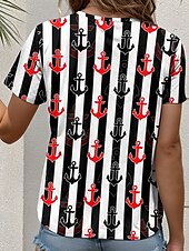 billige Stripe og geometrisk t-skjorte-Dame T skjorte Grafisk Geometrisk Stripet Årgang Stilfull Fritid Kortermet Crew-hals Rund hals Vanlige topper Daglig Trykt mønster Svart Sommer Vår