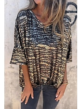 levne tričko umění a designu-Dámské Halenka Leopard Moderní Poloviční rukáv Do V Běžné topy Denní Dovolená Jdeme ven Tisk Stříbrná Černá Léto