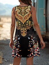 preiswerte Boho Kleider-Damen Boho Kleid Western Kleid Vintage Mini Kleid A-Linien Kleid Sommerkleid Off-Shoulder Kleid Urlaub Lässiges Feiertagskleid Reguläre Passform Ombre Grafik Abstrakt Ärmellos U-Ausschnitt Gelb Sommer