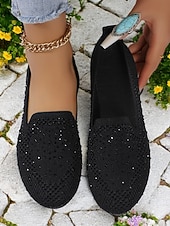 ieftine Pantofi Joși de Damă-pantofi flyknit strălucitori pentru damă, cu strasuri – pantofi eleganti pentru ținute casual și ieșiri de primăvară