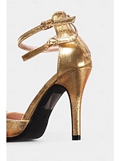 economico Pumps Classici-Scarpe con tacco a spillo a punta metallizzata color oro da donna – scarpe da ballo con doppio cinturino per feste tra ragazze e glamour serale