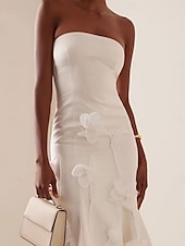economico Abiti bianchi-Abiti da sposa con applicazioni floreali 3D abito da doccia per la sposa senza maniche lunghezza midi in satin sirena con colore solido