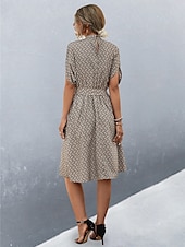preiswerte Kunst &amp; Design Kleid-Damen Midikleid Figurbetontes Kleid Lässig Täglich Normale Passform Grafik Karomuster Kurzarm Hoher Ausschnitt Schwarz Braun Sommer