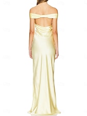 cheap Prom Dresses-Yellow Dress Mermaid / Trumpet Party Dresses Elegant Dress Wedding Wedding Guest Floor Length Sleeveless Off Shoulder Backless with Ruched 2025
