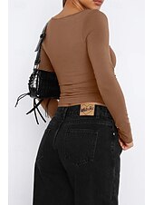 ieftine tricou simplu-Pentru femei Bluză Simplu Modern Manșon Lung Pătrat Crop Tops Zilnic Concediu Ieșire Negru Alb Verde Militar Roșu-aprins Albastru piscină Vară